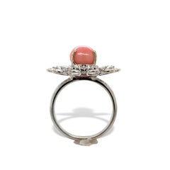 18K White Gold 3.46 carat Conch Pearl and Rose Cut Diamond Ring with GIA Report