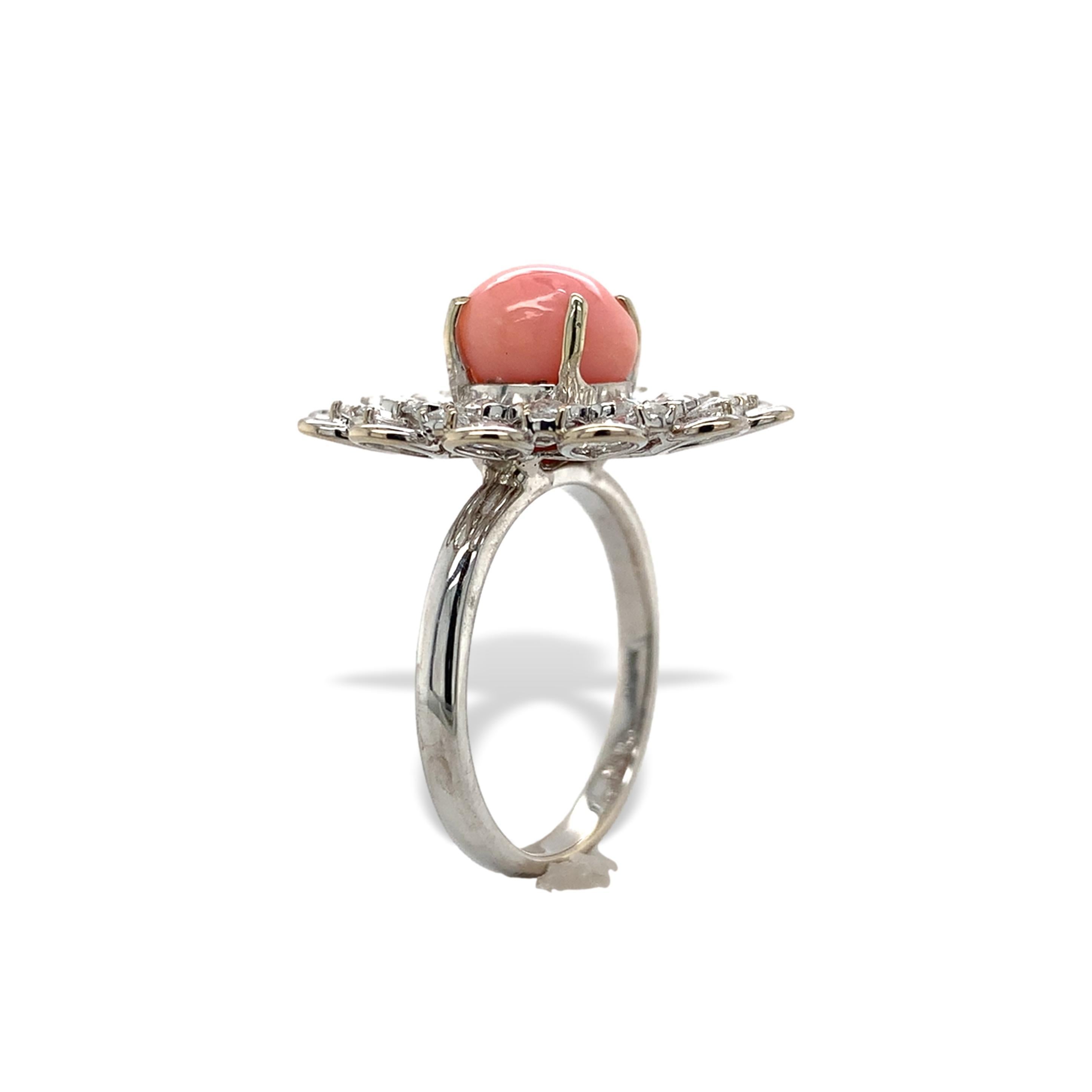 Uncut 18K White Gold 3.46 carat Conch Pearl and Rose Cut Diamond Ring with GIA Report For Sale