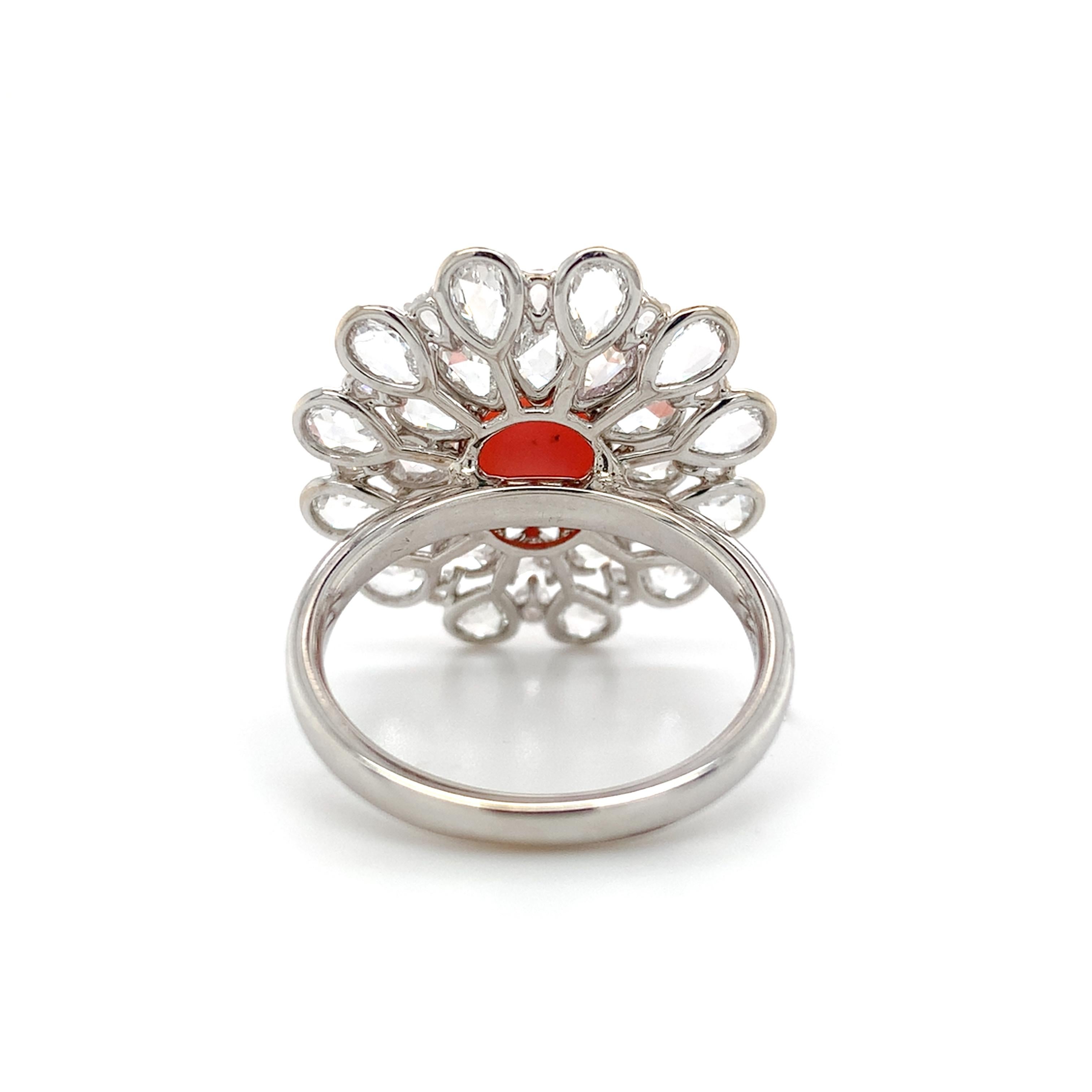 Women's 18K White Gold 3.46 carat Conch Pearl and Rose Cut Diamond Ring with GIA Report For Sale