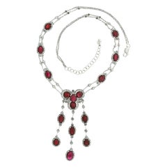 Vintage 18K White Gold 34.65ct Oval Ruby & Diamond Statement Collier Chandelier Necklace