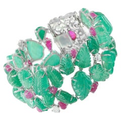 18K White Gold 3.50ct Diamond and Colored Gemstone Garden Bracelet MF05-012326