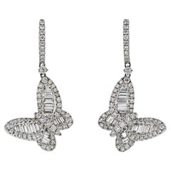 Vintage 18K White Gold 3.50cttw Diamond Butterfly Dangling Earrings