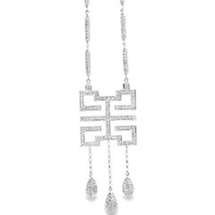 18k White Gold 3.50ctw Pavé Diamond Greek Key Pendant Necklace