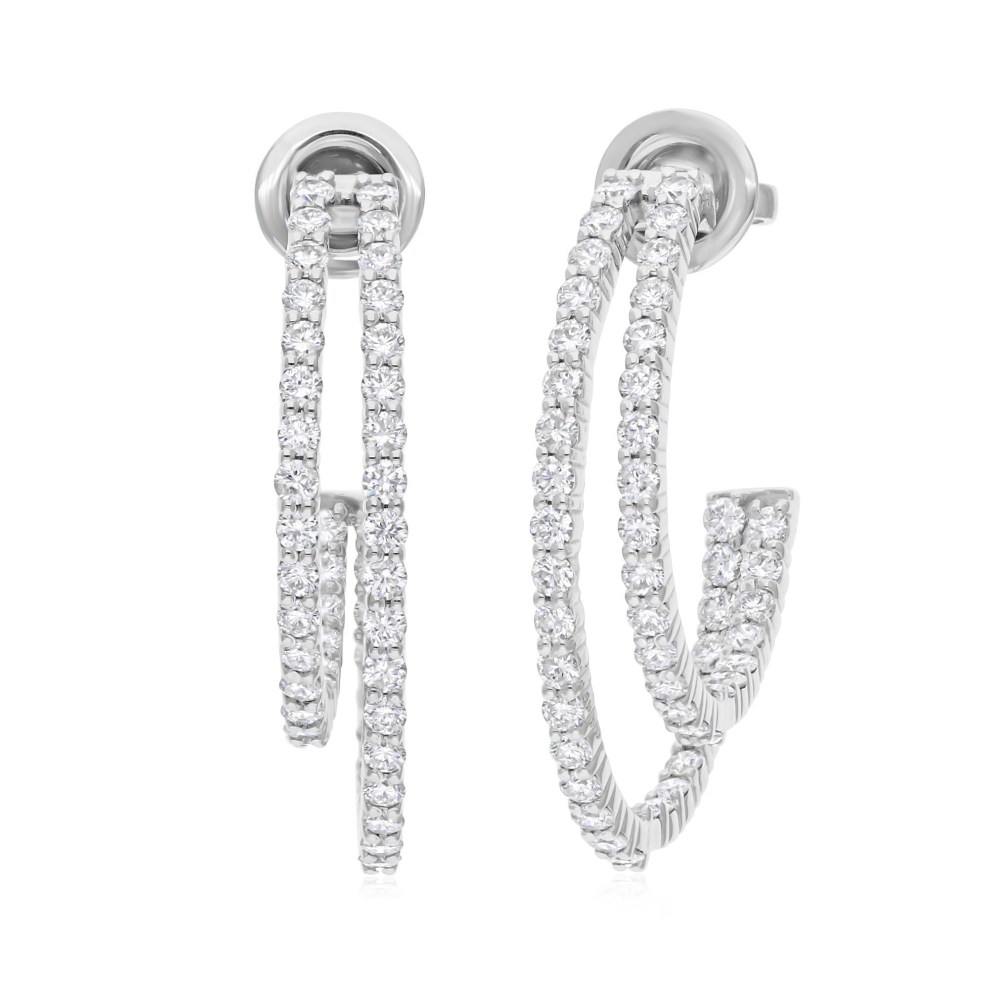 Taille ronde Boucles d'oreilles en or blanc 18 carats 3,53 ct de diamants ronds à taille brillante et à double rangée de cercles. en vente