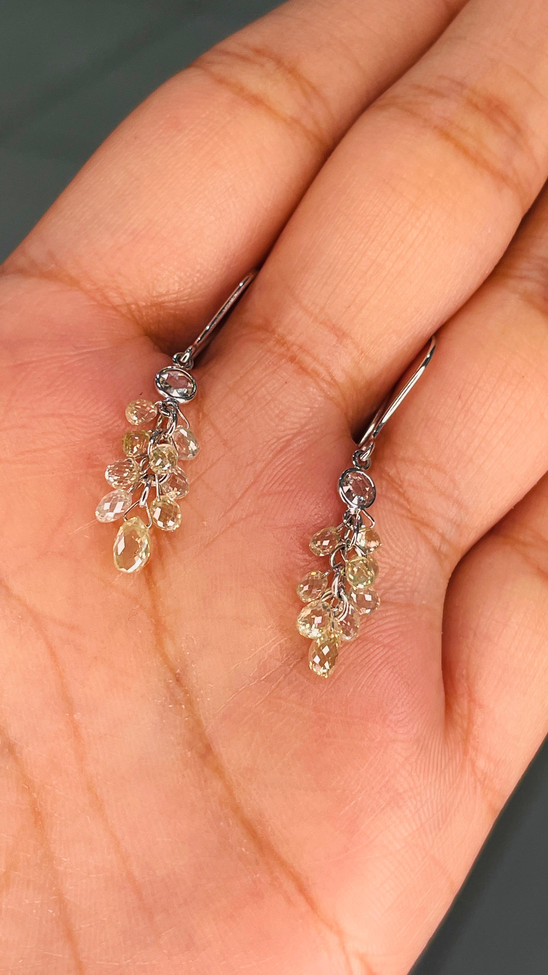 Women's 18K White Gold 3.54 Carat Cluster Diamond Earrings For Sale