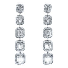 18 Karat White Gold 3.56 Carat Diamond Emerald Cut Dangle Earrings