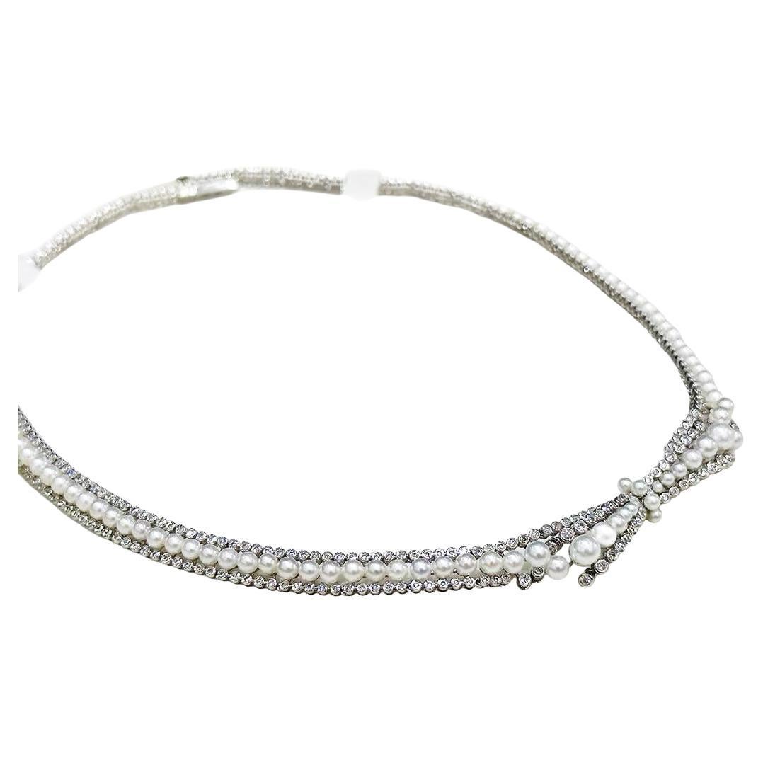 【 Geformte Geometrie】Twilight Tiara Aurora Baby Akoya Perlen & Diamant Halskette