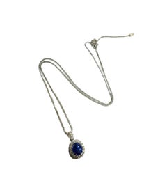 Collana in oro bianco 18 carati con zaffiro di Ceylon da 3,71 carati e diamanti – Pietre preziose certificate GIA