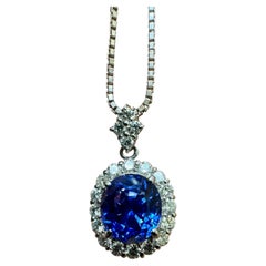 Collana in oro bianco 18 carati con zaffiro di Ceylon da 3,71 carati e diamanti – Pietre preziose certificate GIA