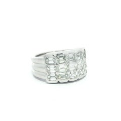 18k White Gold 3.75ctw Emerald Cut Diamond Wide 3 Row Statement Band Ring