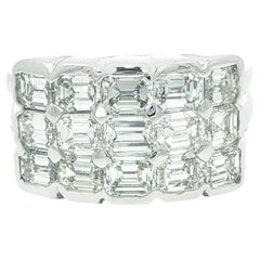 18k White Gold 3.75ctw Emerald Cut Diamond Wide 3 Row Statement Band Ring