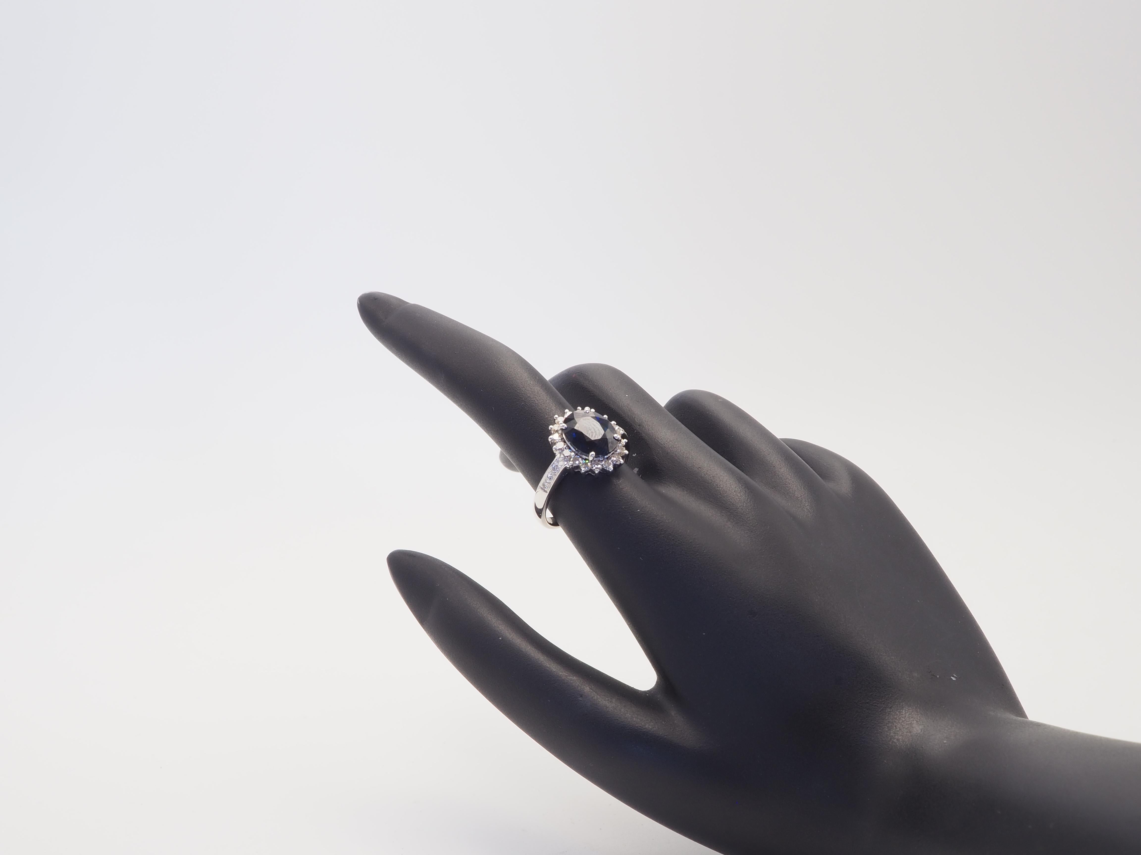 Women's 18K White Gold 3.80ct Deep Greenish Blue Sapphire & 0.50t Diamond Cocktail Ring For Sale
