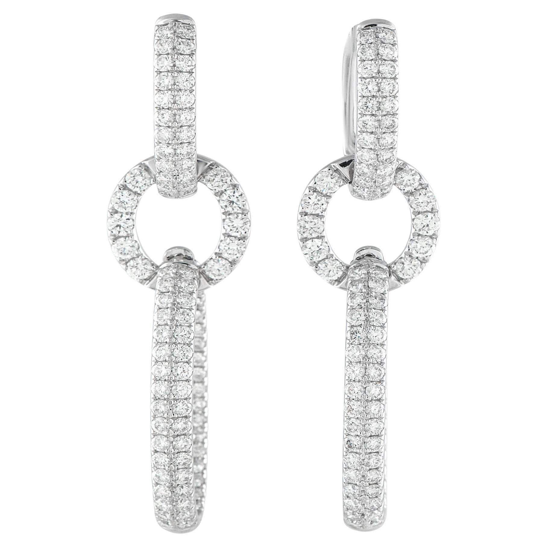 Orecchini pendenti con diamanti in oro bianco 18 carati da 3,85 carati