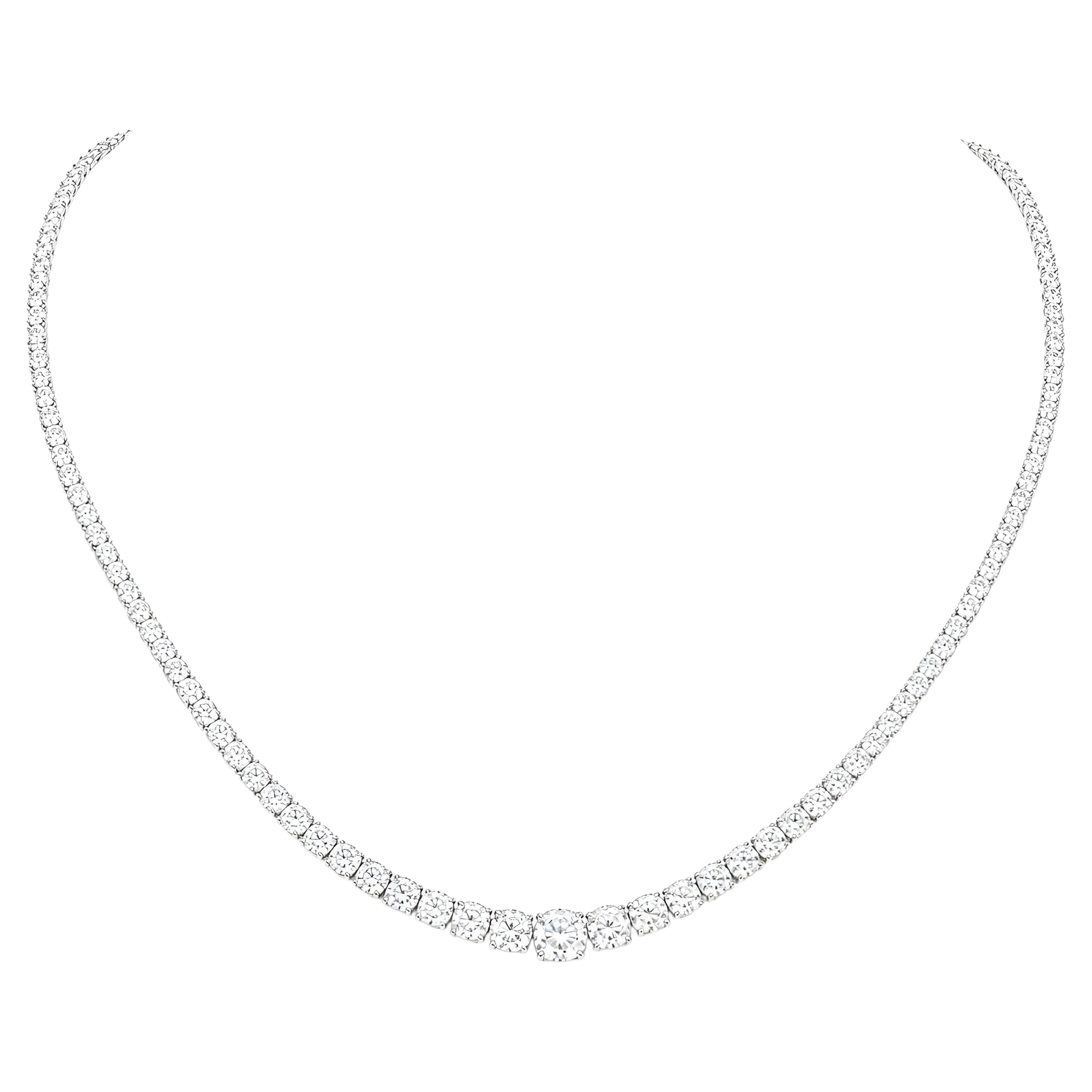 Collar de oro blanco de 18 quilates con cadena de tenis de diamantes de corte redondo de 3,87 quilates Regalo de boda