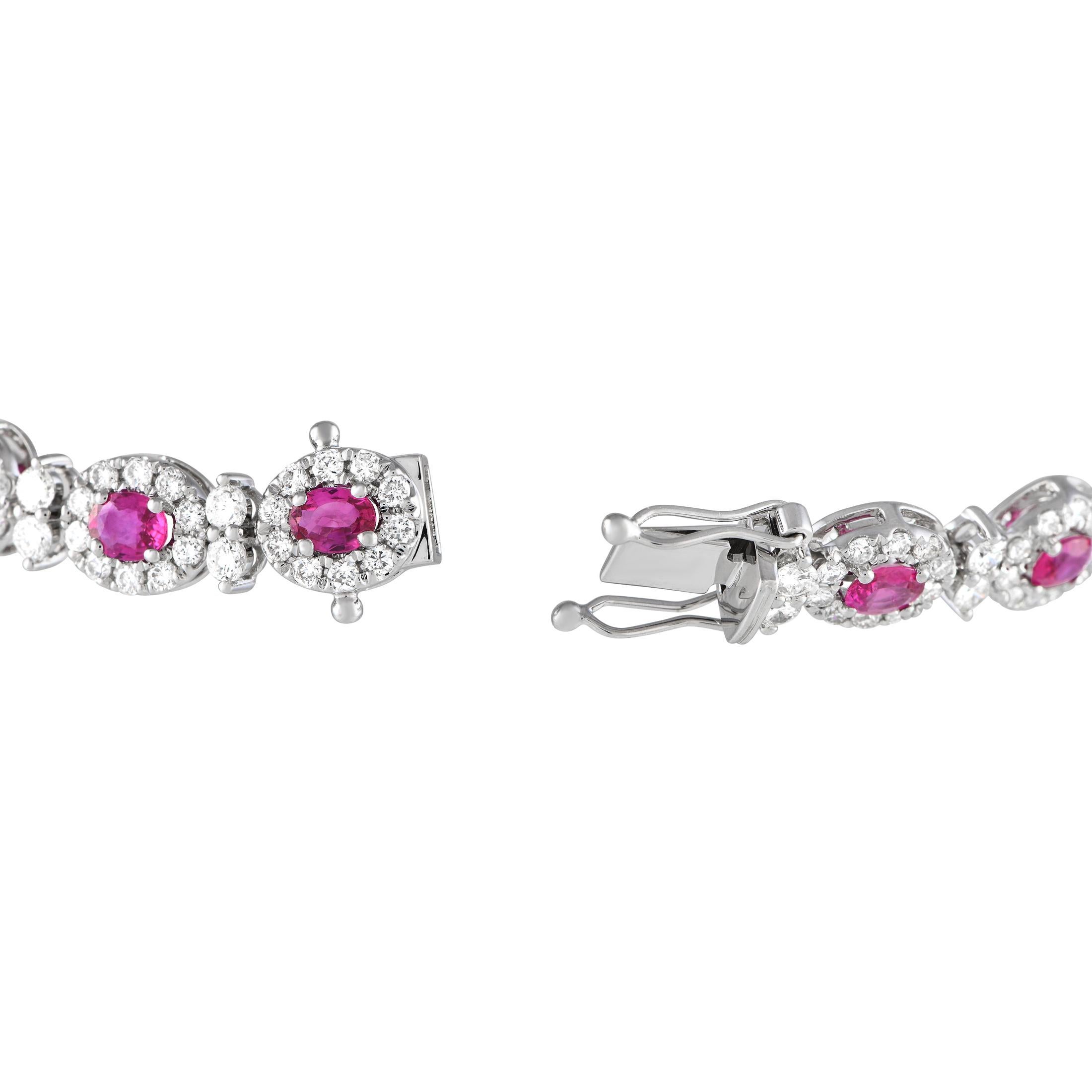 Round Cut 18K White Gold 3.88ct Diamond and Ruby Bracelet  For Sale