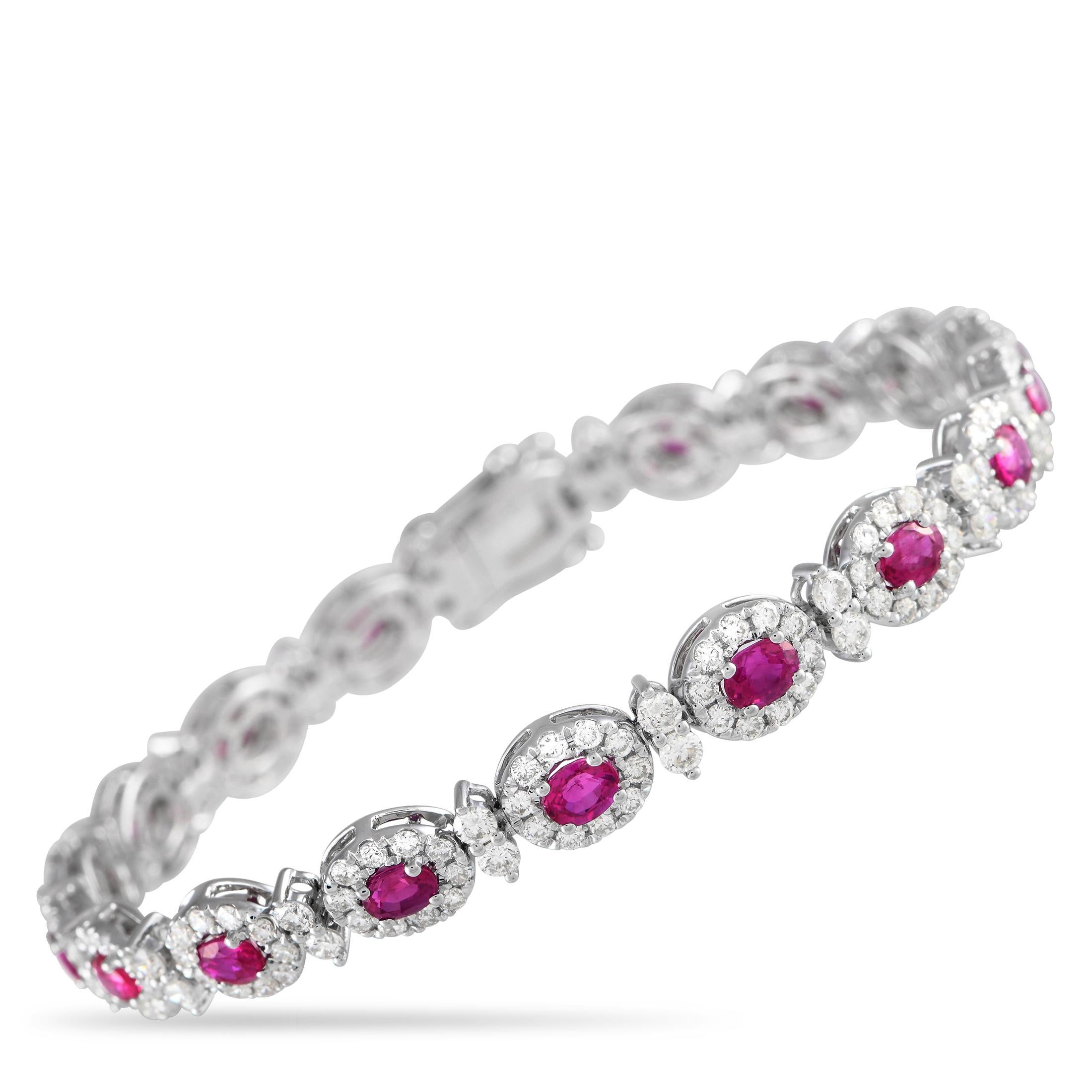 18K White Gold 3.88ct Diamond and Ruby Bracelet  In Excellent Condition For Sale In Southampton, PA