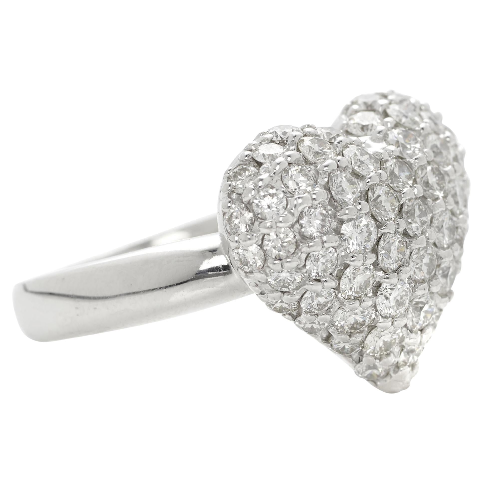 18k White Gold & 3.95 Carat Pave Diamond Heart-Shaped Bombe Ring, Size 7