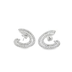 18k White Gold 3.97ctw Round Brilliant and Baguette Diamond Hoop Earrings