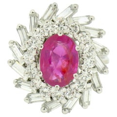 18k White Gold 3.98ctw GIA No Heat Burma Burmese Pink Sapphire 
Diamond Ring