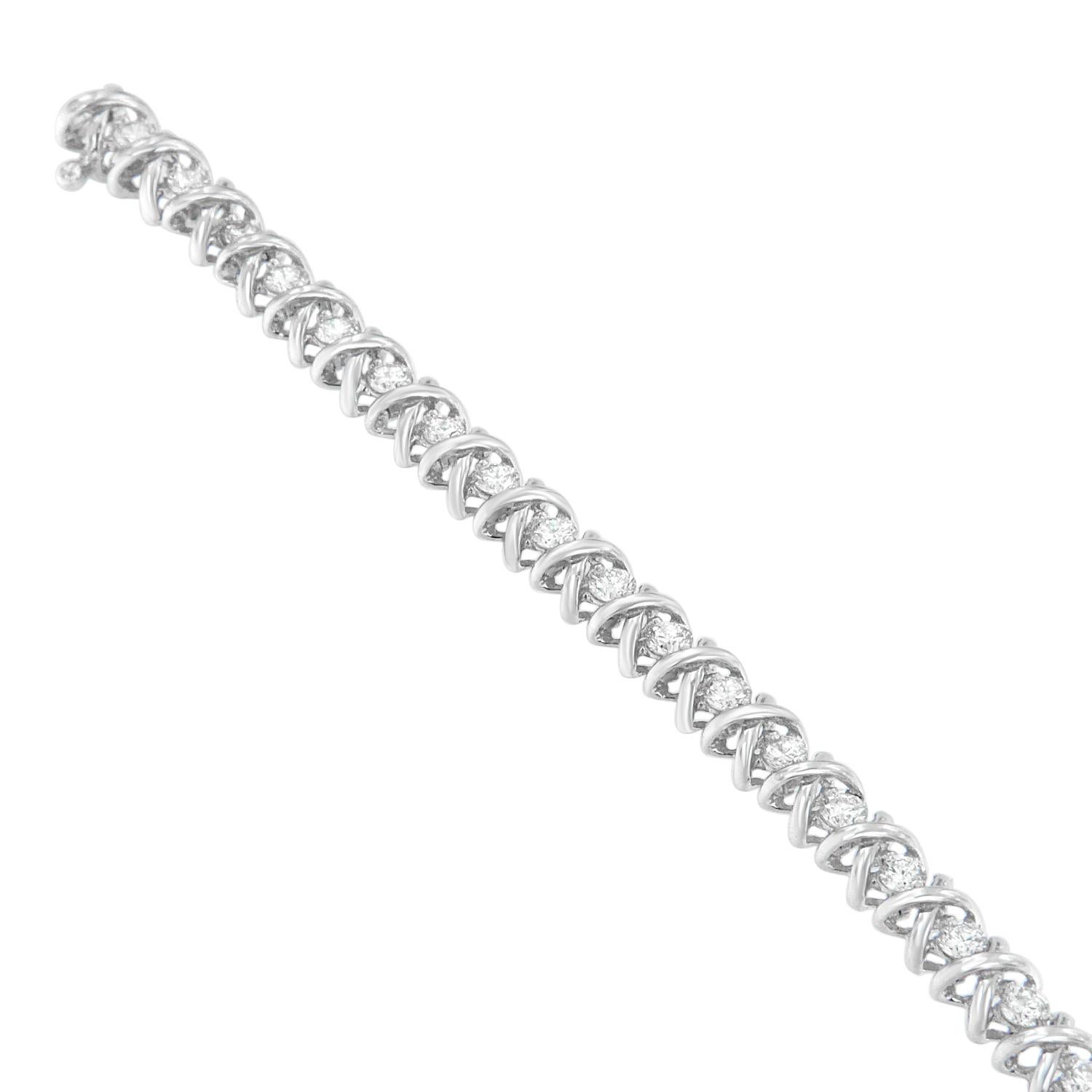 Oro Blanco 18K 3ct. Pulsera de tenis de eslabones en X con diamantes TDW 'H-I, SI2-I1' Corte brillante en venta