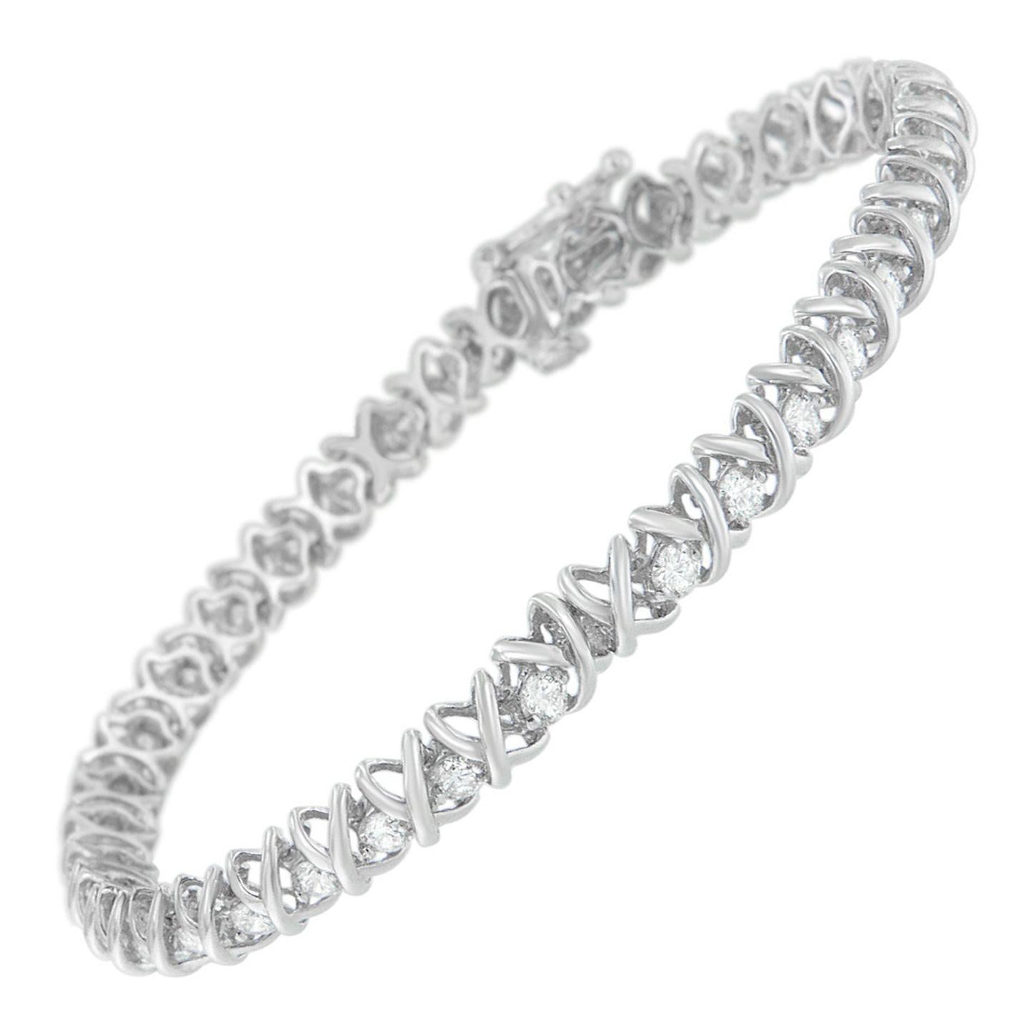 18 Karat Weißgold 3 Karat. TDW Diamant-Tennisarmband mit X- Gliedern 'H-I, SI2-I1'