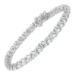 18 Karat Weißgold 3 Karat. TDW Diamant-Tennisarmband mit X- Gliedern 'H-I, SI2-I1'