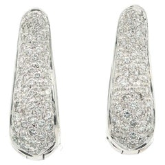 18k White Gold 3ctw Pave Diamonds In Out Hoop Huggie Drop Earrings