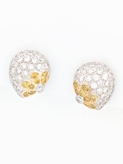 18 Karat White Gold 3 Carat Fancy Yellow and White Diamond Omega Back Earrings