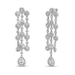 18K White Gold 4 3/4 Carat Diamond Double Teardrop Waterfall Dangle Earrings