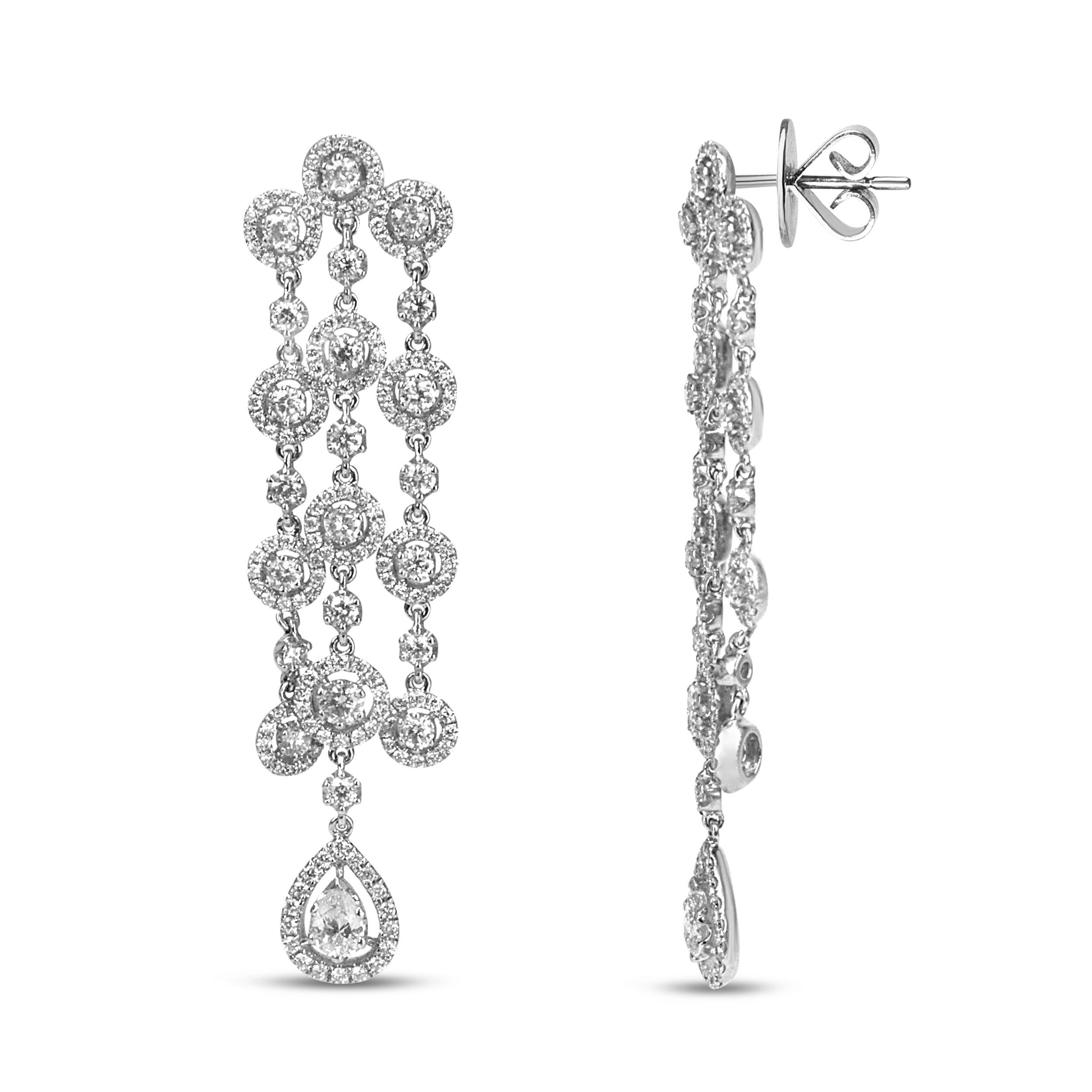 Contemporary 18K White Gold 4 3/4 Carat Diamond Double Teardrop Waterfall Dangle Earrings For Sale