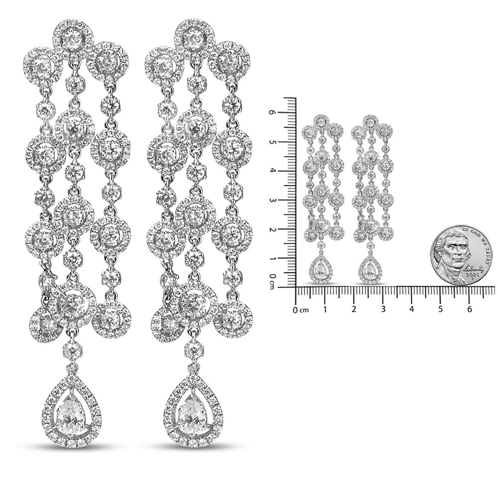 18K White Gold 4 3/4 Carat Diamond Double Teardrop Waterfall Dangle Earrings In New Condition For Sale In New York, NY