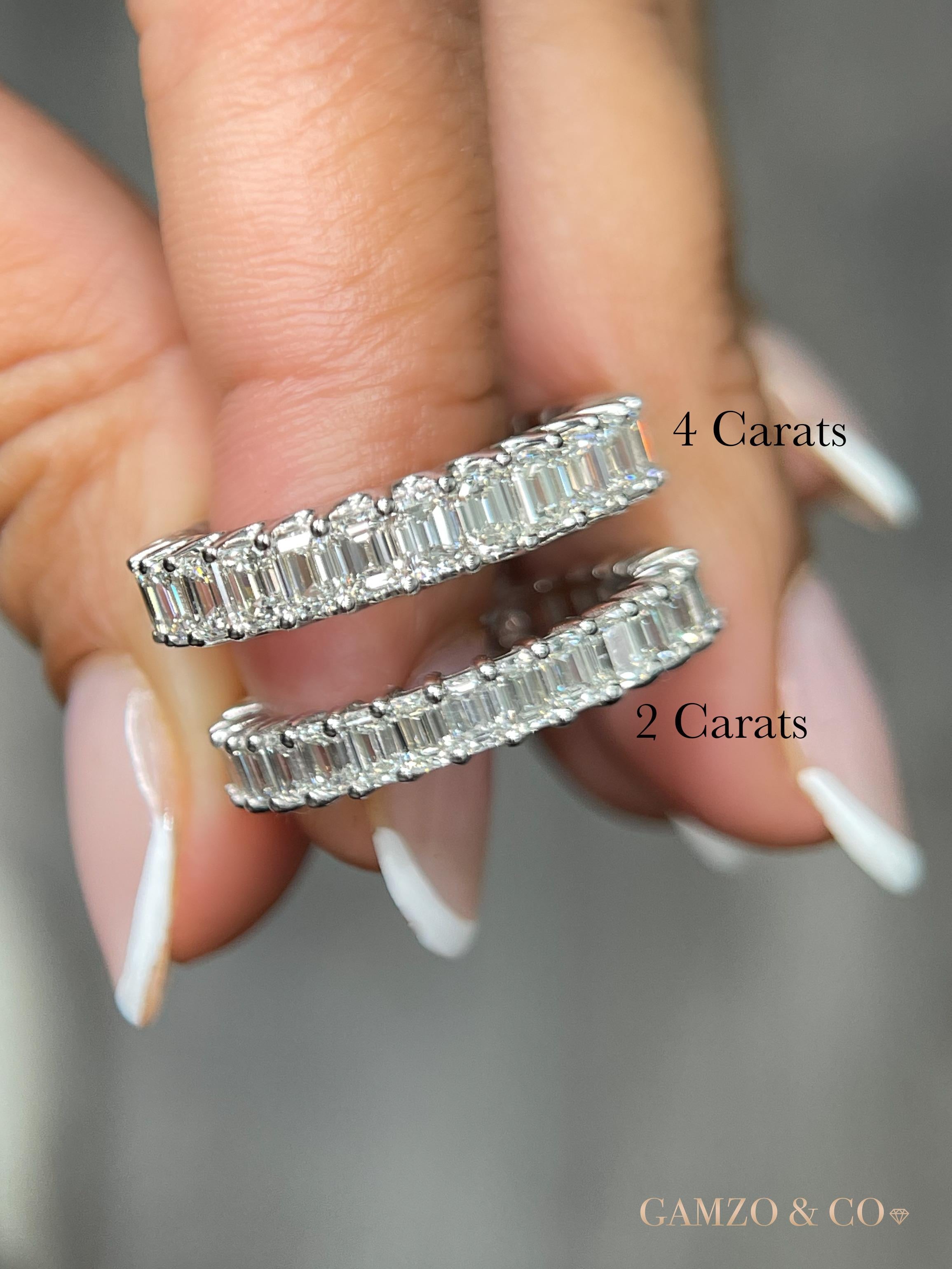 For Sale:  18k White Gold 4 Carat Natural Emerald Cut Diamond Eternity Ring 2