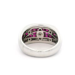 18k White Gold 4.09ctw Invisible Mystery Set Ruby Diamond East West Saddle Ring