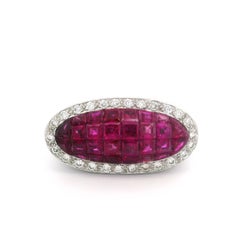 18k White Gold 4.09ctw Invisible Mystery Set Ruby Diamond East West Saddle Ring