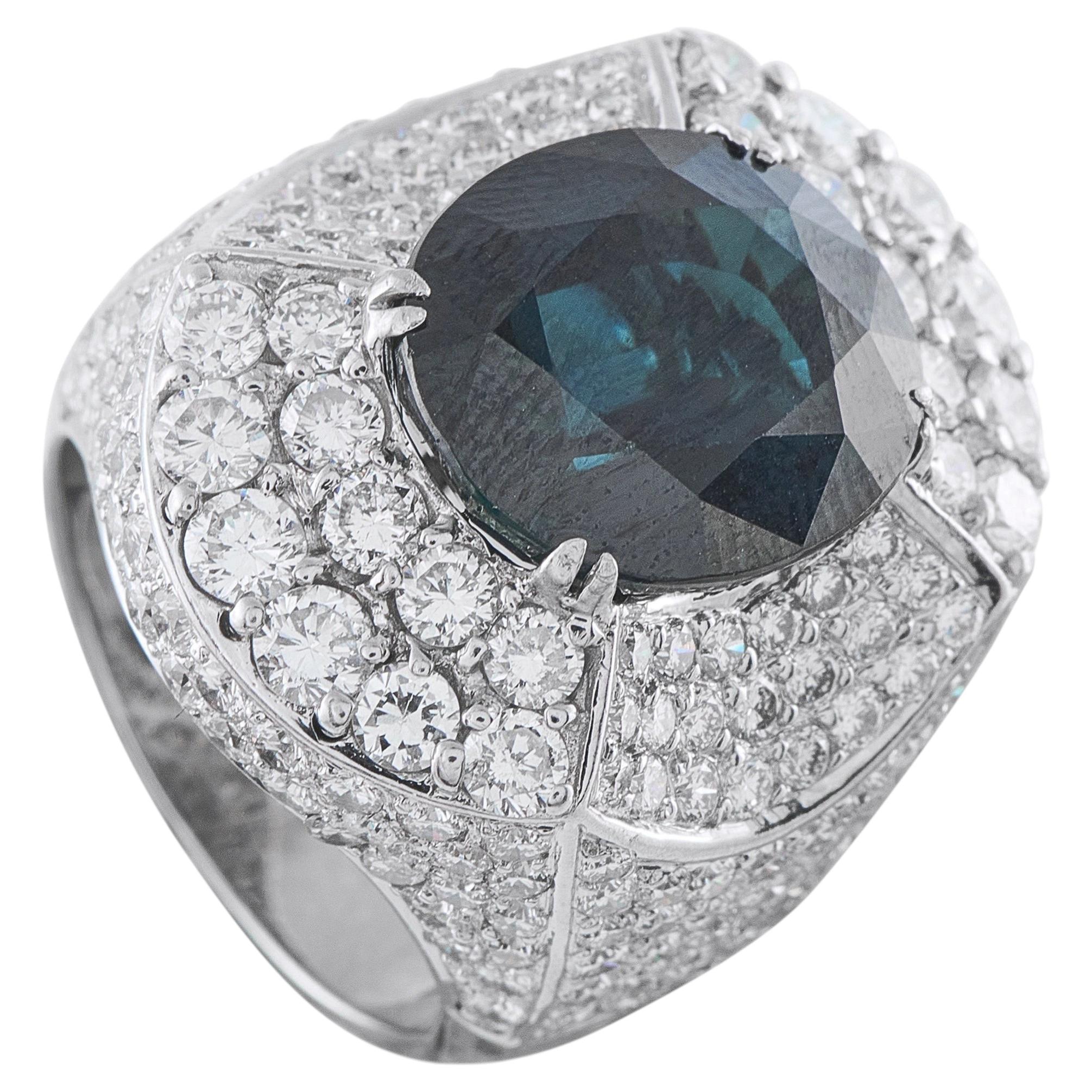 18K White Gold 4.0ct Diamond and Sapphire Cocktail Ring MF24-070926