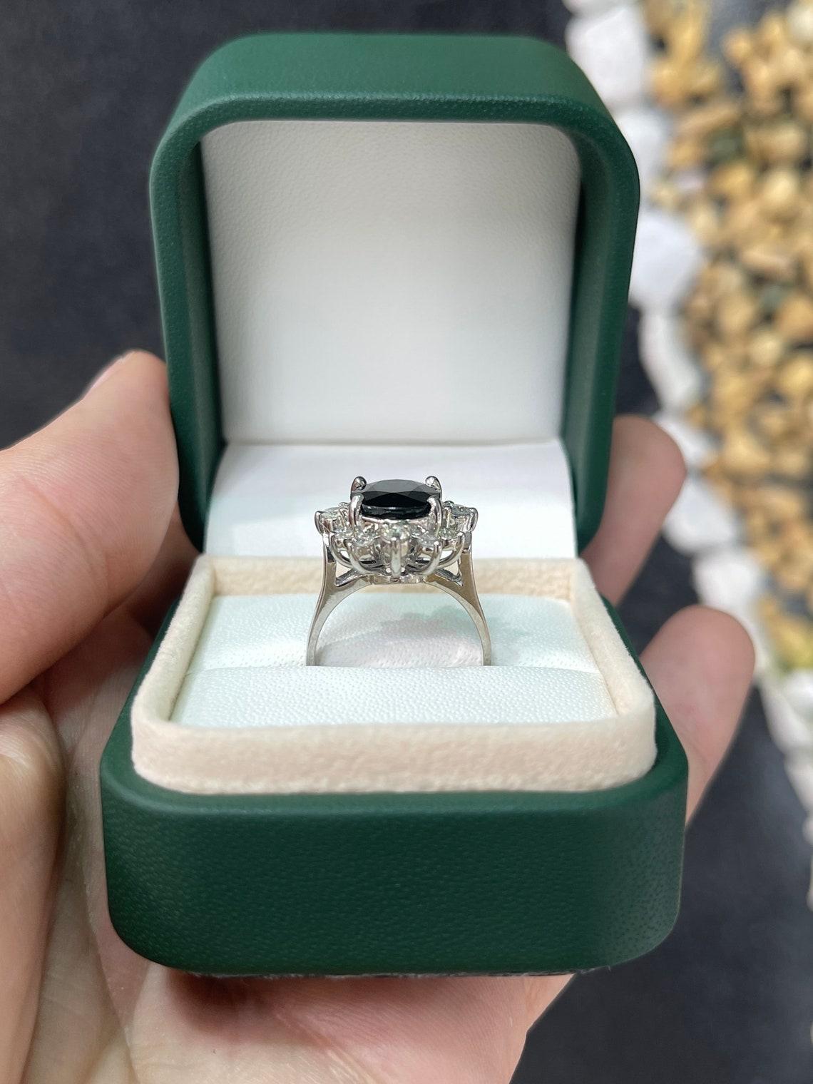 18K White Gold 4.11tcw Natural Large Oval Cut Sapphire & Diamond Halo Statement In New Condition For Sale In Jupiter, FL