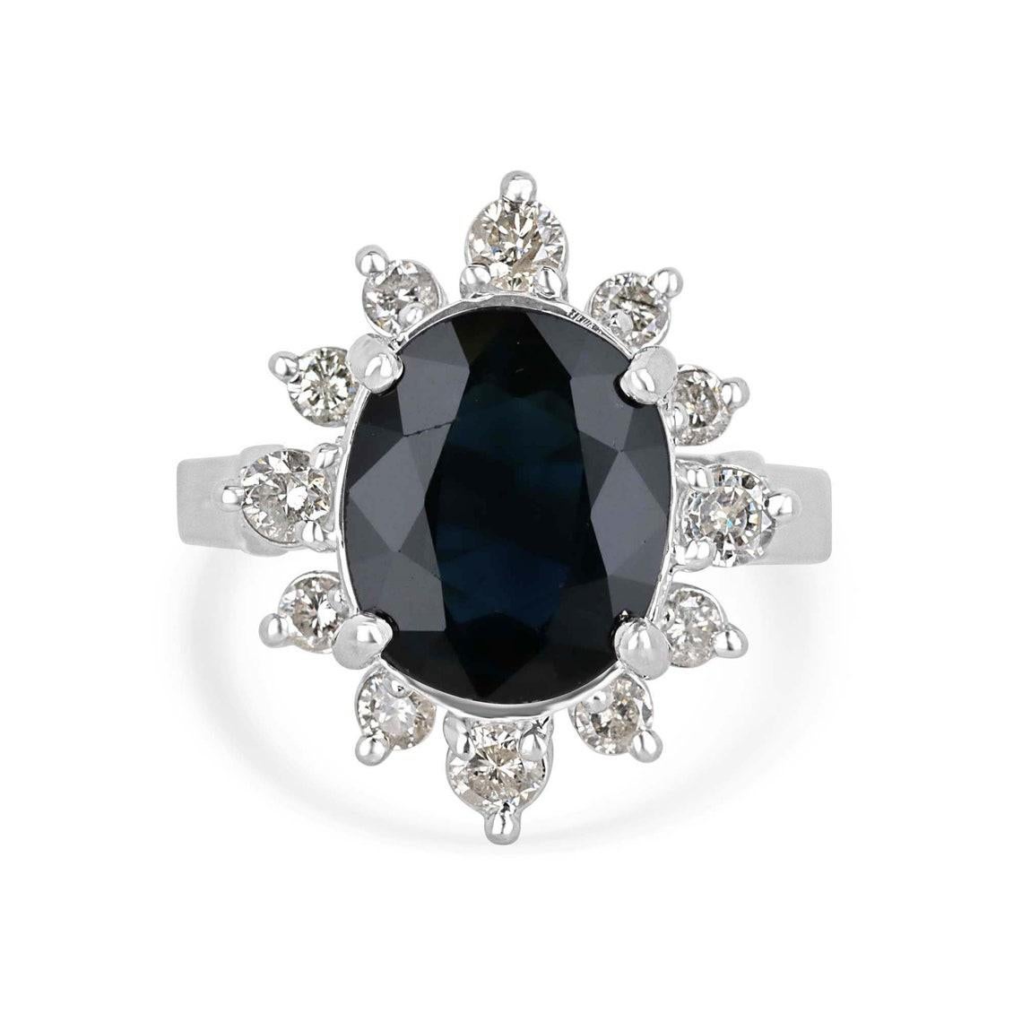 18K White Gold 4.11tcw Natural Large Oval Cut Sapphire & Diamond Halo Statement For Sale