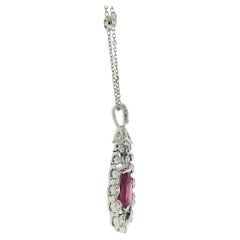 18K White Gold 4.12ctw GIA Pear Ruby & Diamond Halo Pendant By the Yard Necklace
