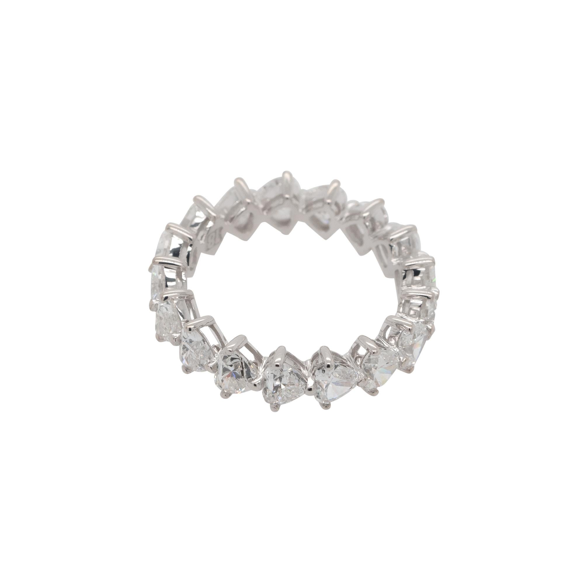Modern 18k White Gold 4.12ctw Heart Shaped Natural Diamond Eternity Band Ring For Sale