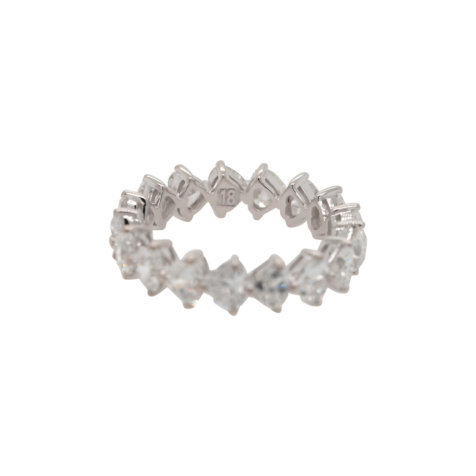 Trillion Cut 18k White Gold 4.12ctw Heart Shaped Natural Diamond Eternity Band Ring For Sale