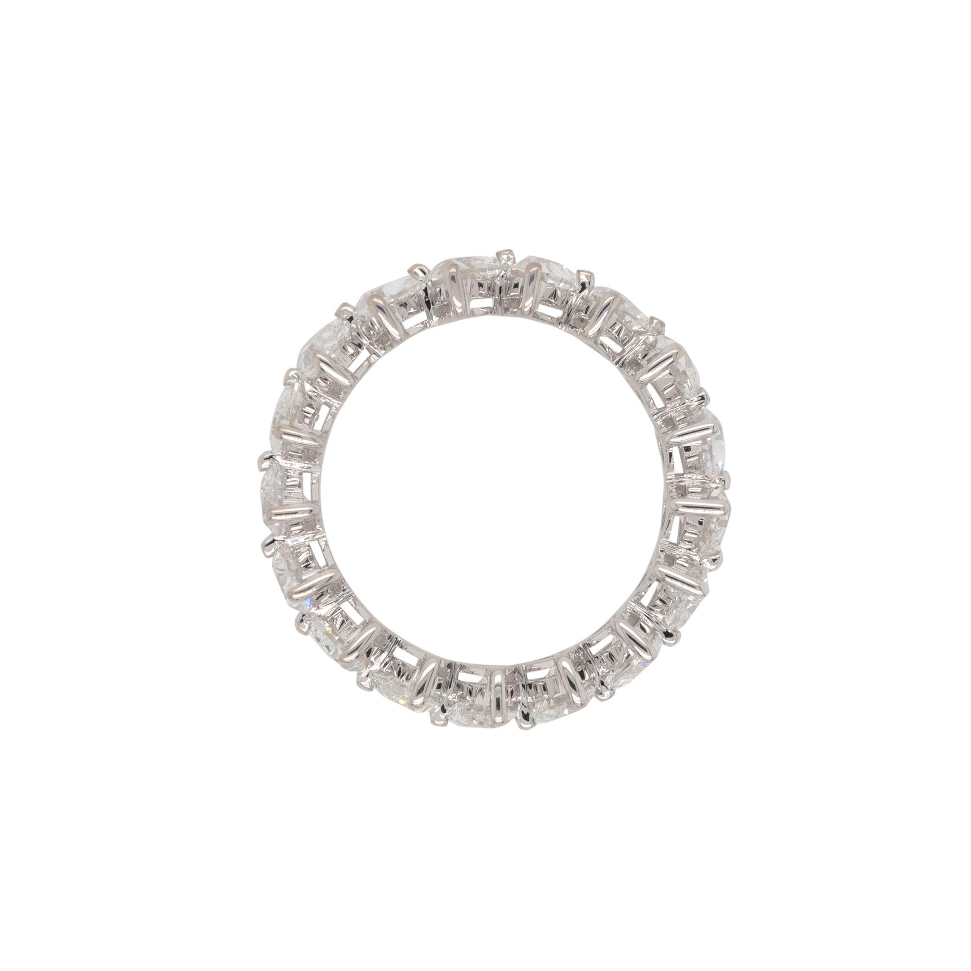 18k White Gold 4.12ctw Heart Shaped Natural Diamond Eternity Band Ring In New Condition For Sale In Boca Raton, FL