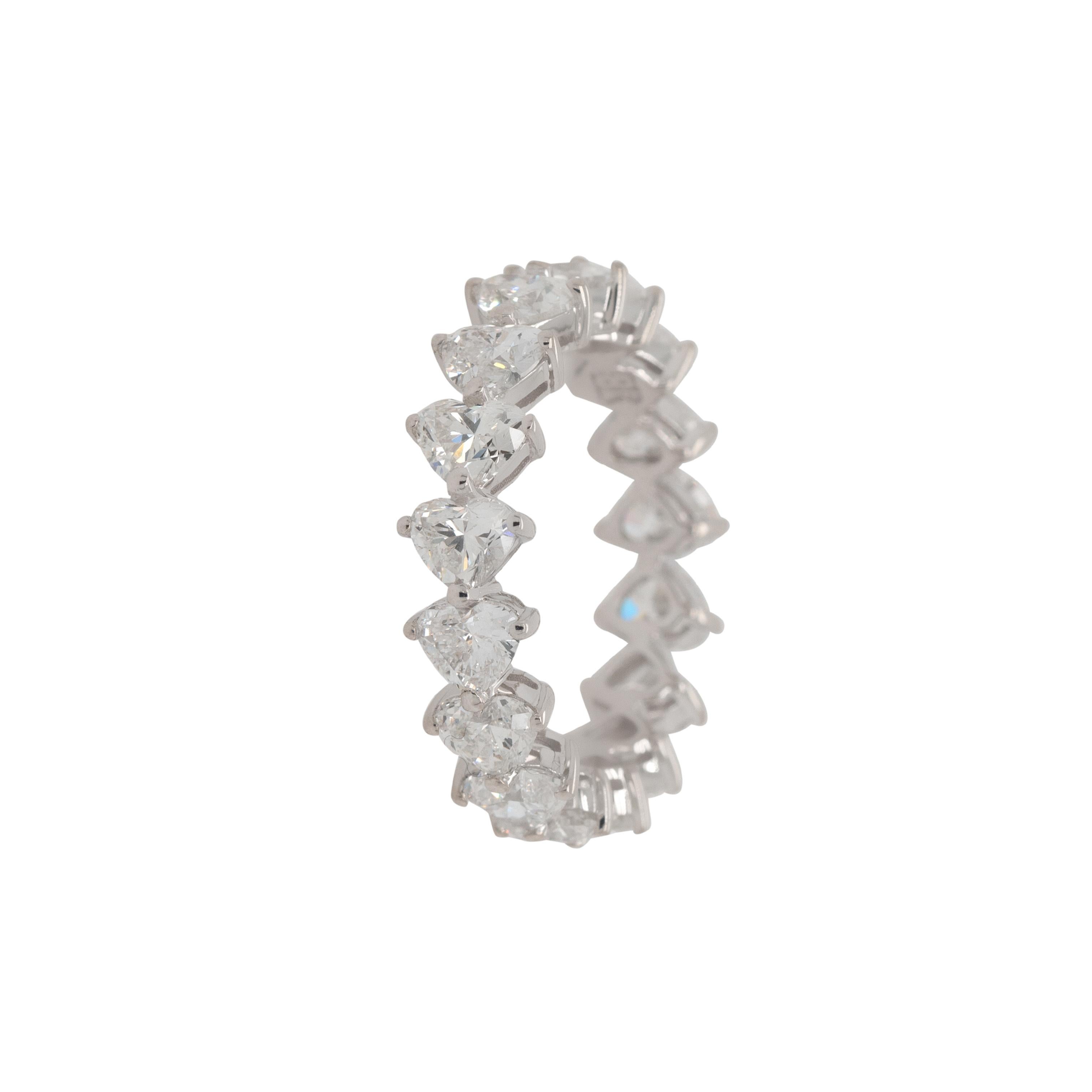 Women's 18k White Gold 4.12ctw Heart Shaped Natural Diamond Eternity Band Ring For Sale