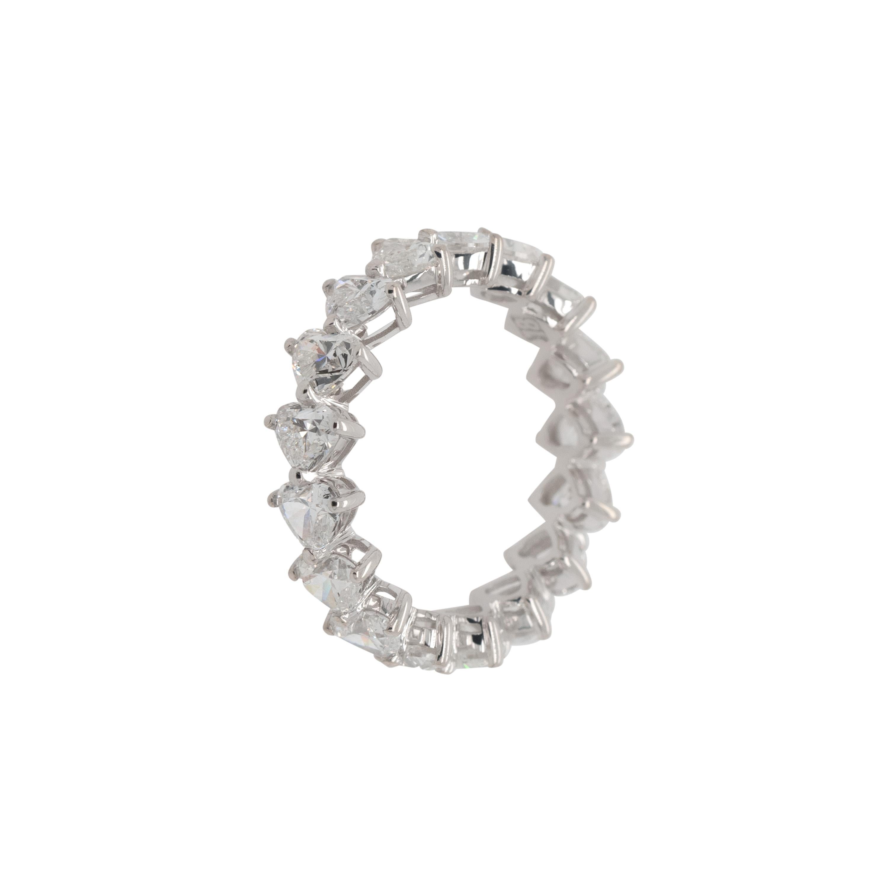 18k White Gold 4.12ctw Heart Shaped Natural Diamond Eternity Band Ring For Sale 1
