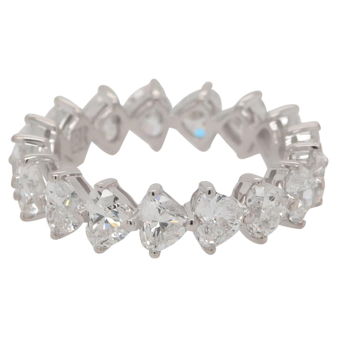 18k White Gold 4.12ctw Heart Shaped Natural Diamond Eternity Band Ring For Sale
