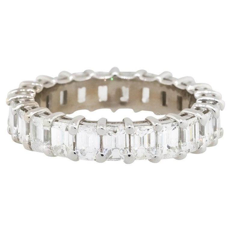 18k White Gold 4.14ctw Emerald Cut Diamond Eternity Band Ring For Sale ...