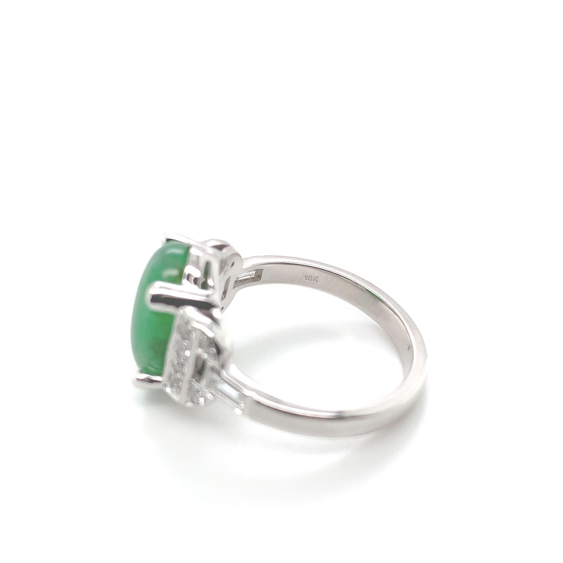 18K White Gold 4.17 carat A Jadeite Jade and Diamond Ring with GIA Report For Sale 2