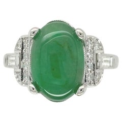 18K White Gold 4.17 carat A Jadeite Jade and Diamond Ring with GIA Report
