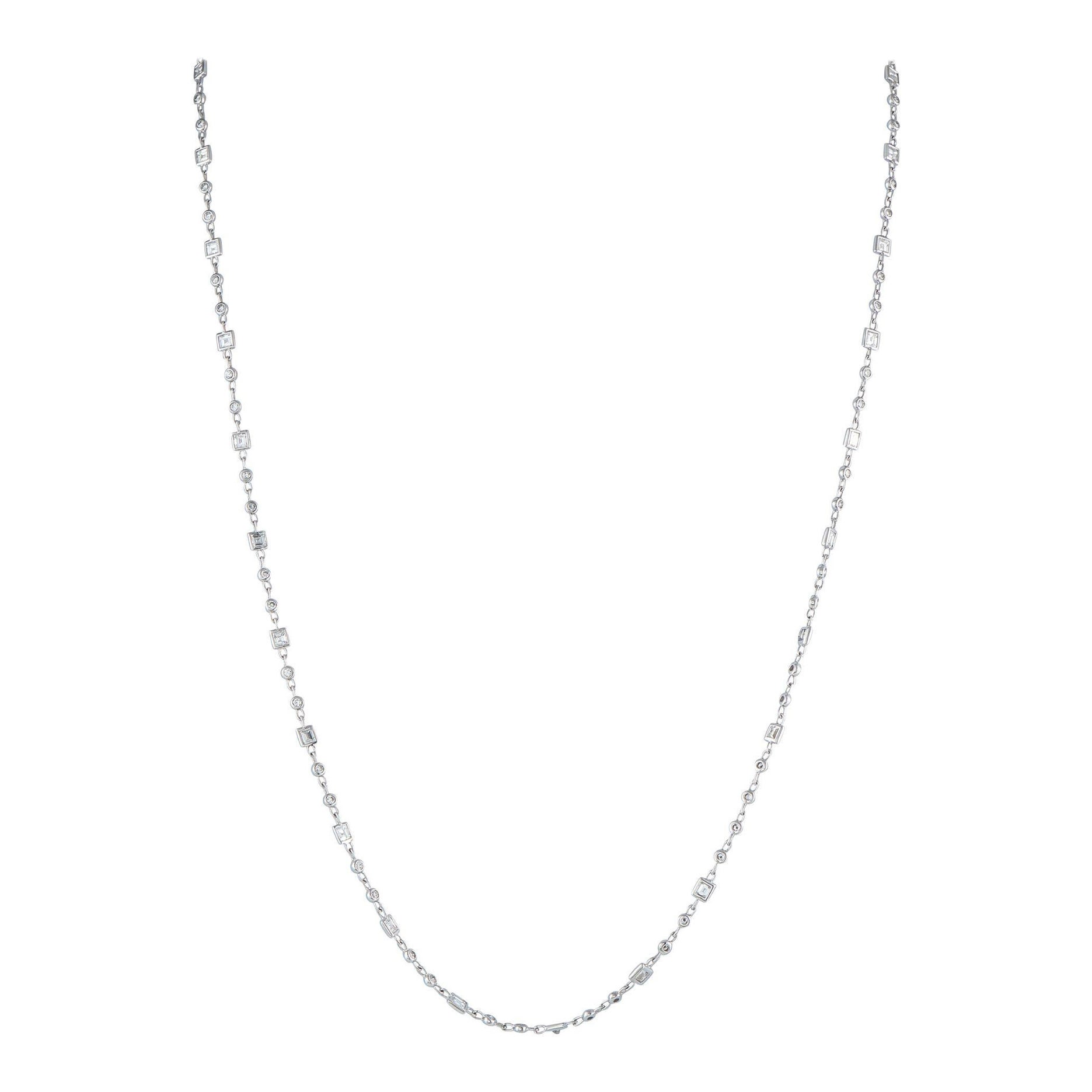 Collana A Link in oro bianco 18 carati con diamanti rotondi e a scacchiera da 4,20 carati ANK-20564 in vendita