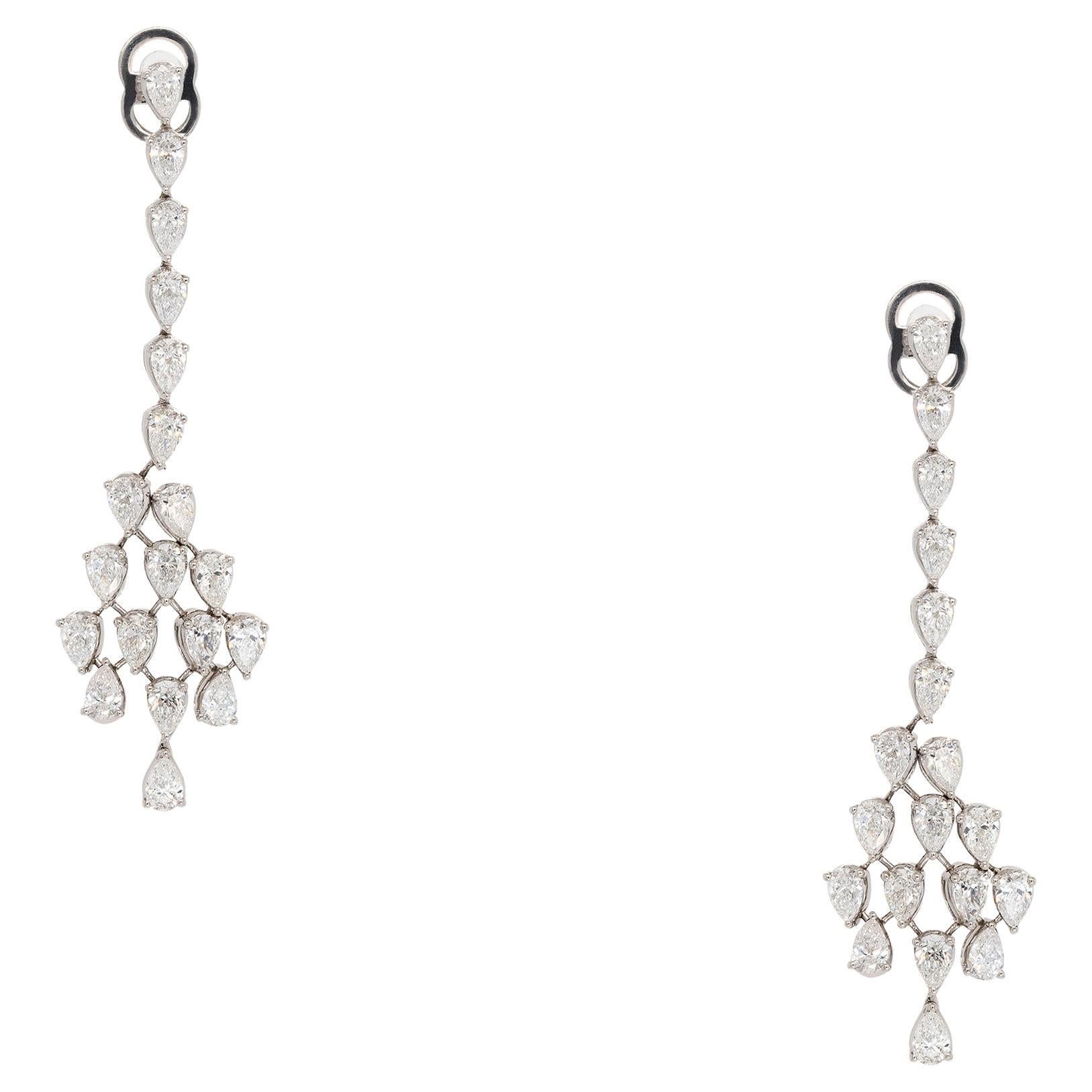 18k White Gold 4.24ct Pear Diamond Dangle Earrings For Sale