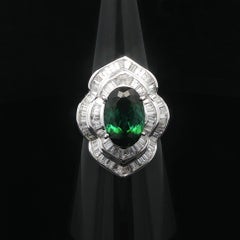 18k White Gold 4.27ct GIA Tourmaline Diamond Dual Halo Long Tiered Navette Ring